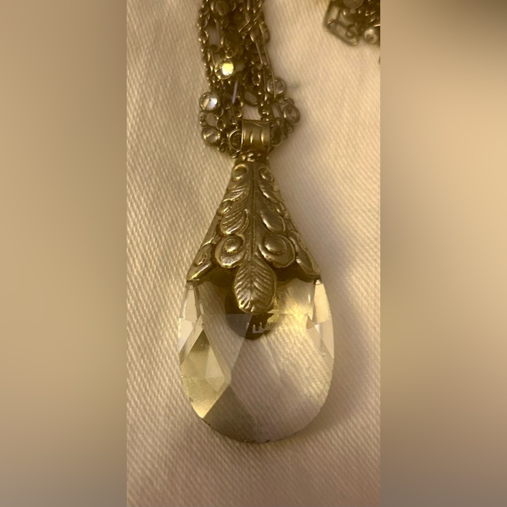 Lisa Jill Elegant Clear Quartz Pendant Multi Strand Long Necklace *